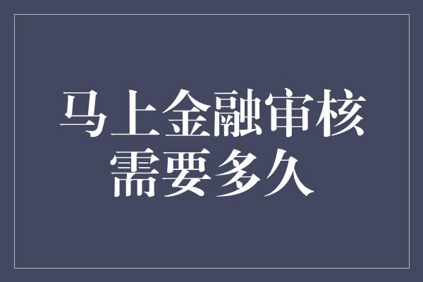 马上金融审核需要多久