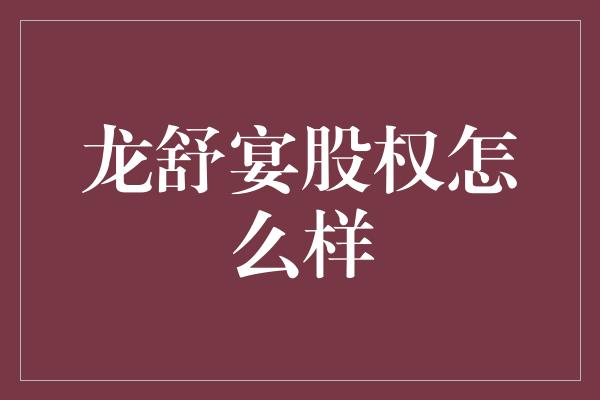 龙舒宴股权怎么样