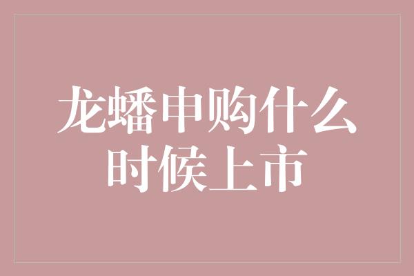 龙蟠申购什么时候上市