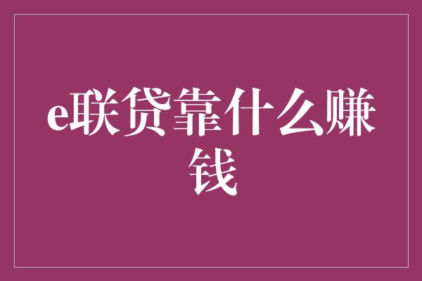 e联贷靠什么赚钱